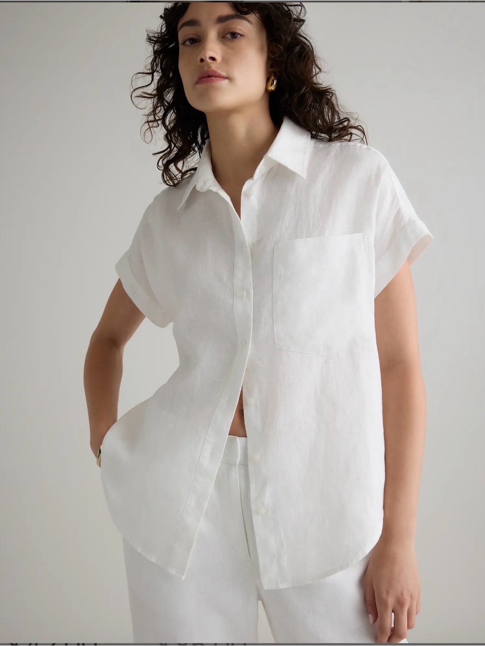 Quince European Linen Camp Shirt Size L White